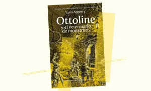 Portada de "Ottoline y el veterinario de monstruos", un libro autoconclusivo con ilustraciones detalladas de criaturas fantásticas y un ambiente misterioso.