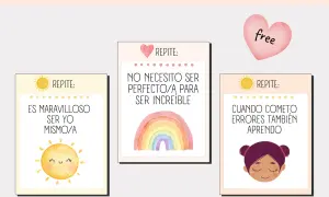 Afirmaciones positivas para niños: "Es maravilloso ser yo mismo/a", "No necesito ser perfecto/a para ser increíble", "Cuando cometo errores también aprendo". Psicología positiva, fortaleza, autoestima, frases de superación personal.