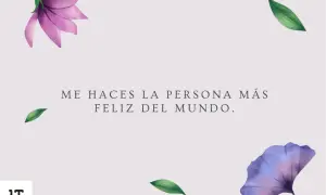 Me haces la persona más feliz del mundo." Una frase para decir que te gusta, con flores y hojas delicadas.