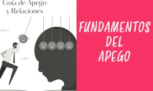 Guía de apego y relaciones. Un hombre impulsa una bola con cara feliz, representando el apego seguro, hacia otras bolas con diferentes expresiones.