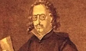 Retrato de Quevedo con gafas, leyendo un libro. Sus frases inspiran a pensar.