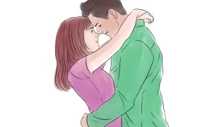 Una pareja se abraza, sus frentes se tocan, listos para como lanzarse a besar a alguien.