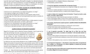Página con información sobre Miguel de Cervantes Saavedra, incluyendo frases célebres y datos biográficos. Se mencionan frases de Cervantes y su obra.