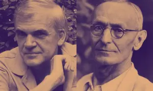 Dos retratos de hombres. El de la izquierda, más joven, con mano en la barbilla. El de la derecha, mayor, con gafas. Inspiración para frases de Hermann Hesse.