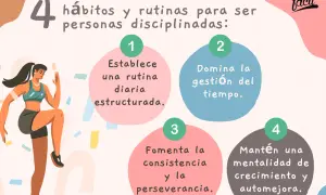 Una mujer enérgica se ejercita, ilustrando 4 hábitos para el crecimiento personal: rutina, gestión del tiempo, constancia y mentalidad de mejora.