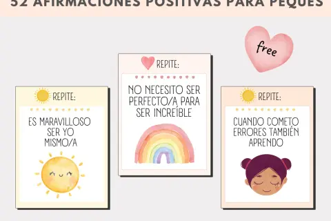 Afirmaciones positivas para niños: "Es maravilloso ser yo mismo/a", "No necesito ser perfecto/a para ser increíble", "Cuando cometo errores también aprendo". Psicología positiva, fortaleza, autoestima, frases de superación personal.