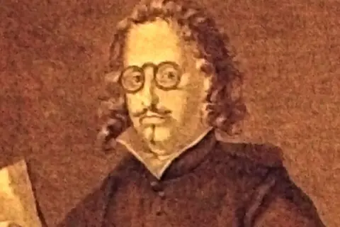 Retrato de Quevedo con gafas, leyendo un libro. Sus frases inspiran a pensar.
