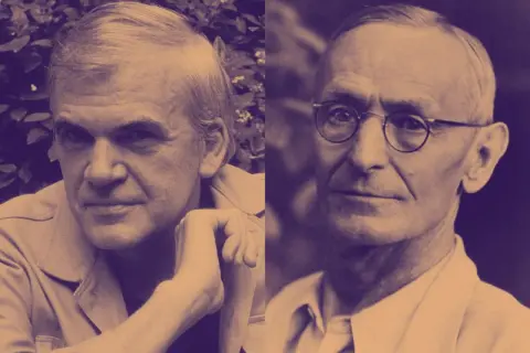 Dos retratos de hombres. El de la izquierda, más joven, con mano en la barbilla. El de la derecha, mayor, con gafas. Inspiración para frases de Hermann Hesse.