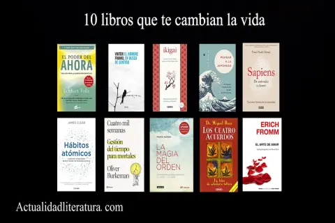Una colección de 10 libros que te cambian la vida, incluyendo "El poder del ahora", "Sapiens" y "Los cuatro acuerdos".