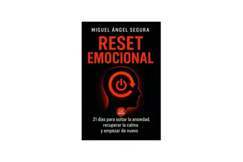Portada del libro "Reset Emocional" de Miguel Ángel Segura. Un símbolo de reinicio en una cabeza sugiere la oportunidad de empezar de cero.