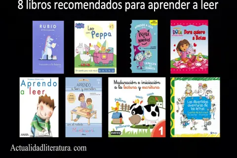 Ocho libros para aprender a leer, con personajes como Peppa Pig, Dora la Exploradora y monstruos.