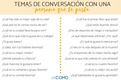 Lista de temas de conversación para ligar: viajes, películas, hobbies, miedos, gustos musicales y culinarios, y más.