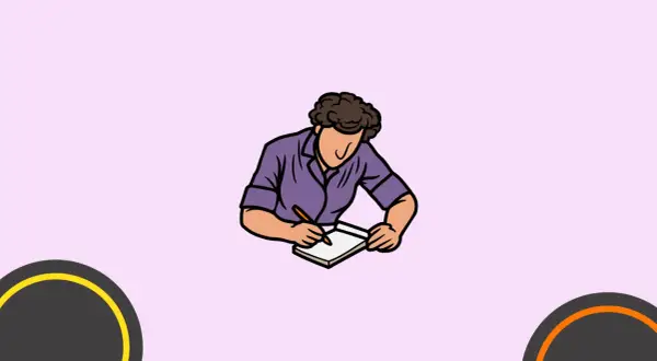 Persona concentrada en su escritura persuasiva, plasmando ideas en un cuaderno con un bolígrafo.