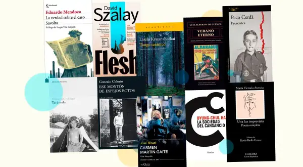 Colección de libros premiados, entre ellos "La verdad sobre el caso Savolta" de Eduardo Mendoza y "Tango satánico" de László Krasznahorkai.