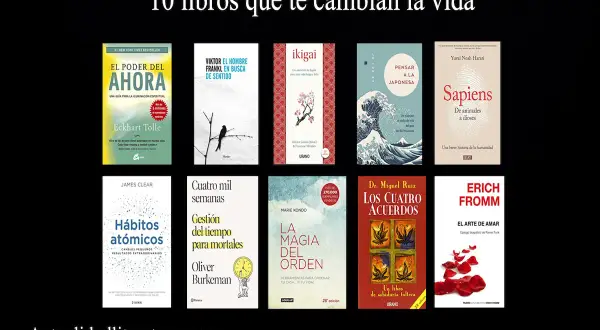 Una colección de 10 libros que te cambian la vida, incluyendo "El poder del ahora", "Sapiens" y "Los cuatro acuerdos".