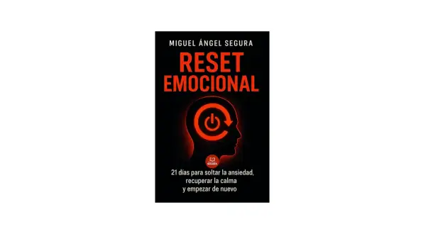 Portada del libro "Reset Emocional" de Miguel Ángel Segura. Un símbolo de reinicio en una cabeza sugiere la oportunidad de empezar de cero.