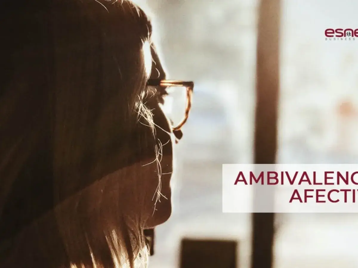 Silueta de mujer con gafas, mirando hacia la luz. El texto "AMBIVALENCIA AFECTIVA" sugiere un **ambivalente significado** en su reflexión.