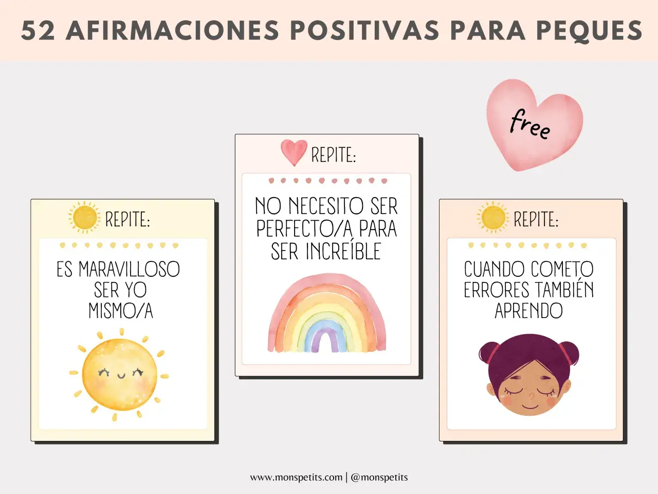 Afirmaciones positivas para niños: "Es maravilloso ser yo mismo/a", "No necesito ser perfecto/a para ser increíble", "Cuando cometo errores también aprendo". Psicología positiva, fortaleza, autoestima, frases de superación personal.