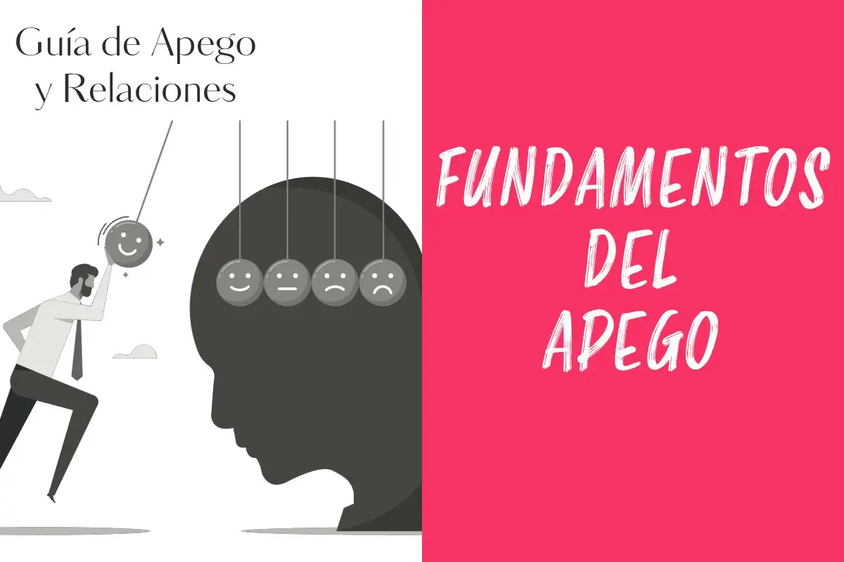 Guía de apego y relaciones. Un hombre impulsa una bola con cara feliz, representando el apego seguro, hacia otras bolas con diferentes expresiones.