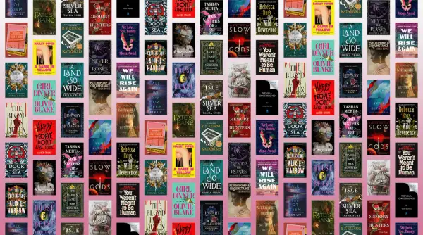 Mosaico de portadas de libros con títulos como "A Game in Yellow", "Girl Dinner" y "The Blood Queen".