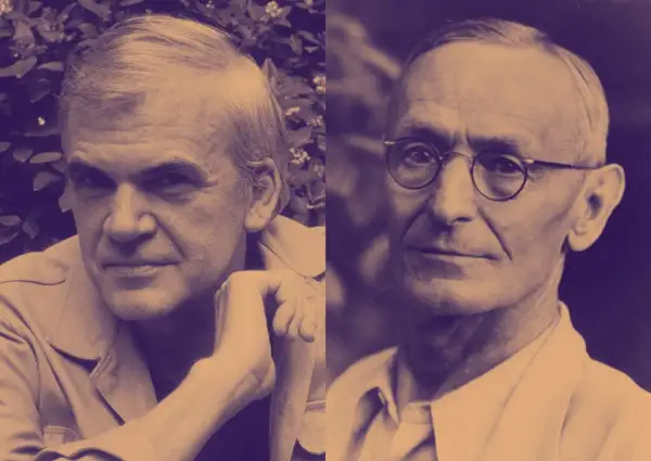 Dos retratos de hombres. El de la izquierda, más joven, con mano en la barbilla. El de la derecha, mayor, con gafas. Inspiración para frases de Hermann Hesse.