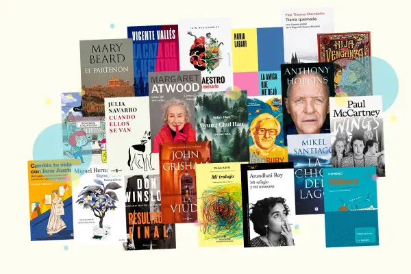 Una selección de **últimos libros publicados**, con portadas de diversos géneros y autores, creando un mosaico literario.