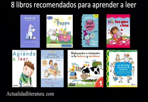 Ocho libros para aprender a leer, con personajes como Peppa Pig, Dora la Exploradora y monstruos.