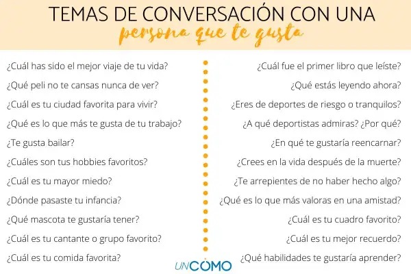 Lista de temas de conversación para ligar: viajes, películas, hobbies, miedos, gustos musicales y culinarios, y más.